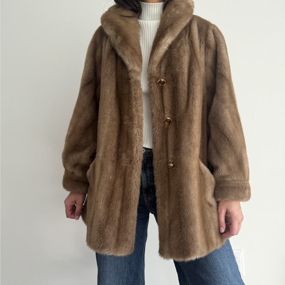Vintage Mincara Russel Taylor Faux Fur Jacket Womens Large Tan Mob Wife Glam